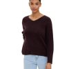 Damen Vero Moda Pullover | Vero Moda Strickpullover Crewlefile Mit V-Neck In Dunkelrot