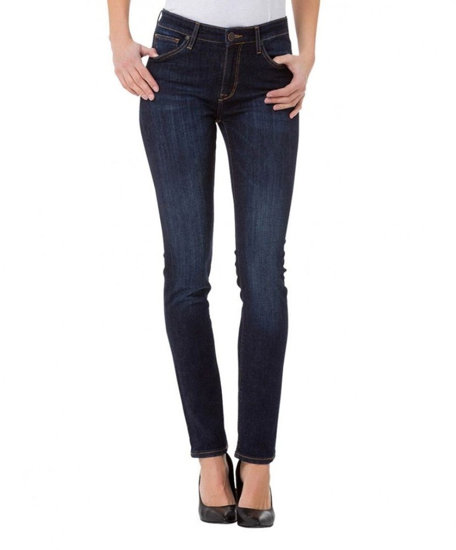 Damen Cross Slim Fit | Cross Anya - High Waisted Jeans In Dark Blue Used