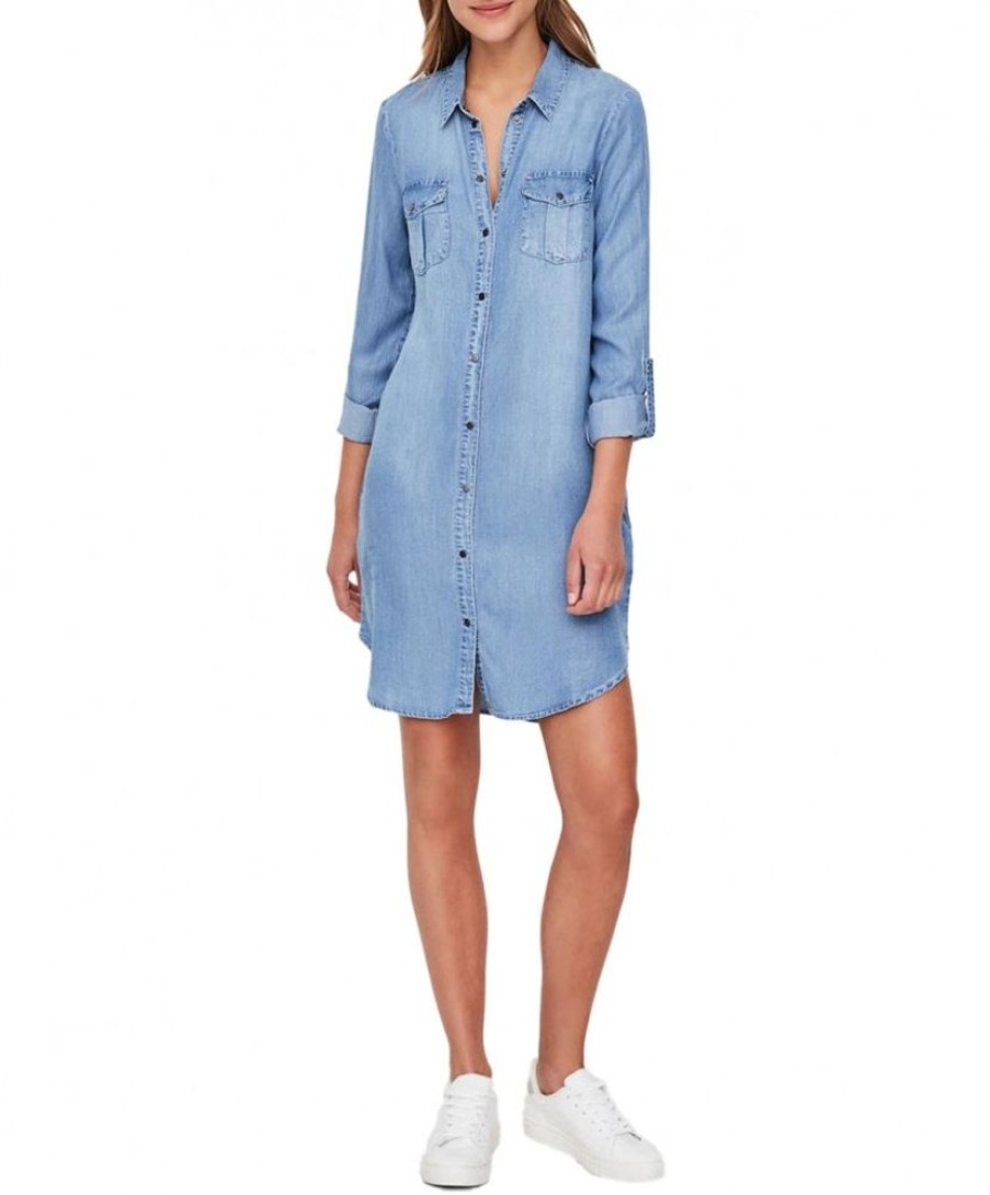 Damen Vero Moda Kleider | Vero Moda Jeanskleid Silla In Hellblauem Light Blue