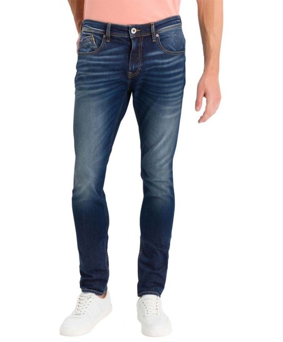 Herren Cross Tapered | Cross Jeans Tapered Jimi In Dark Blue Mit Crinkle Effekten