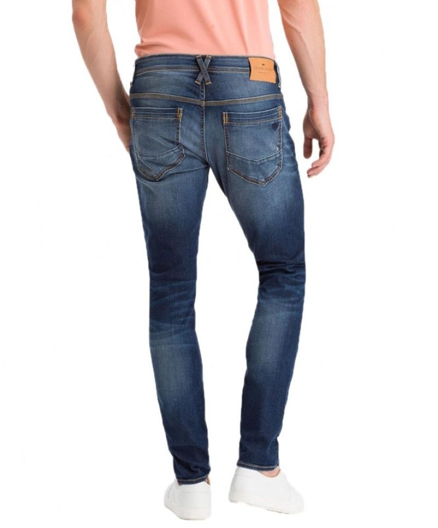 Herren Cross Tapered | Cross Jeans Tapered Jimi In Dark Blue Mit Crinkle Effekten