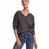 Damen Vero Moda Pullover | Vero Moda Strickpullover Crewlefile Mit V-Ausschnitt In Grau