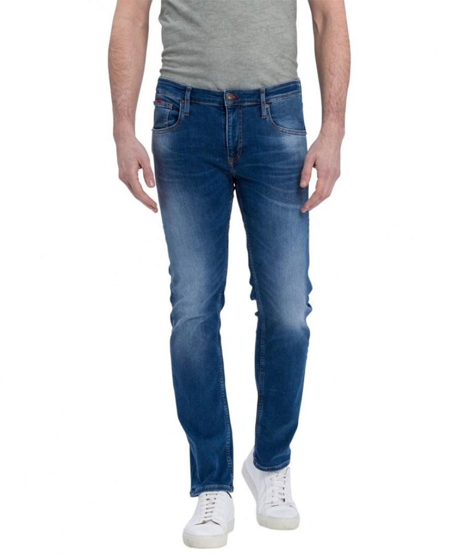 Herren Cross Slim Fit | Cross Jeans Slim Fit Damien Aus Mittelblauem X-Treme Flex Denim