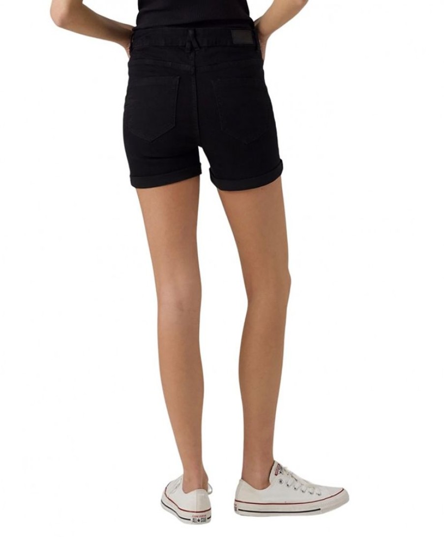 Damen Vero Moda Shorts | Vero Moda Jeans Shorts Luna Mit Umschlagsaum In Schwarz