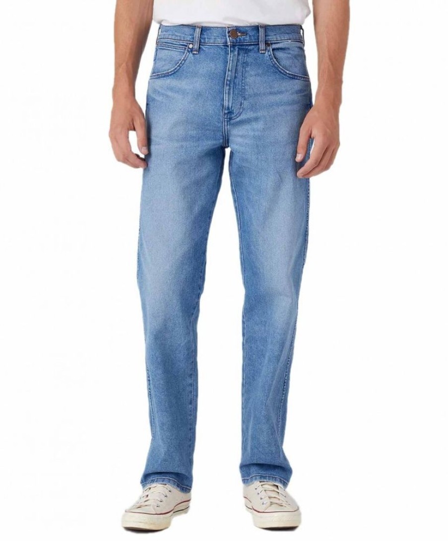 Herren Wrangler Straight Leg | Wrangler Frontier Jeans Straight Fit Aus Blauem Denim