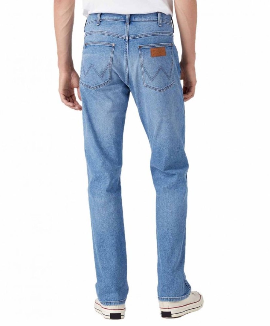 Herren Wrangler Straight Leg | Wrangler Frontier Jeans Straight Fit Aus Blauem Denim