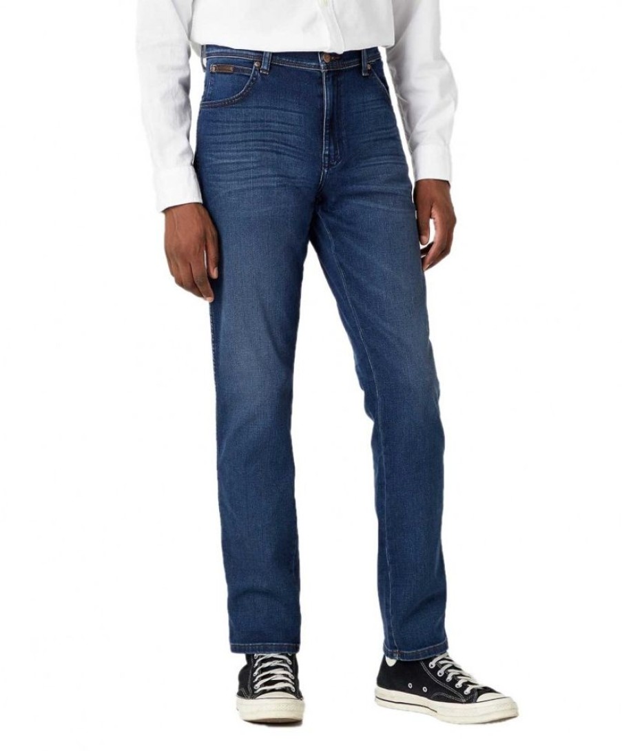 Herren Wrangler Slim Fit | Wrangler Texas Slim Jeans Aus Blauem Stretch-Denim