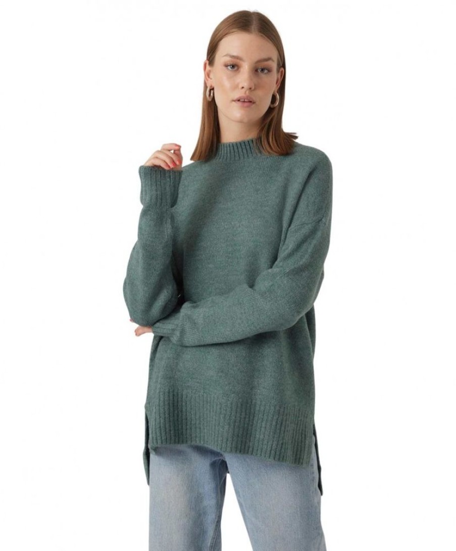 Damen Vero Moda Pullover | Vero Moda Strickpullover Lefile Mit Stehkragen In Dunkelgrun