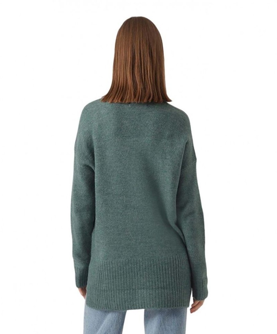 Damen Vero Moda Pullover | Vero Moda Strickpullover Lefile Mit Stehkragen In Dunkelgrun