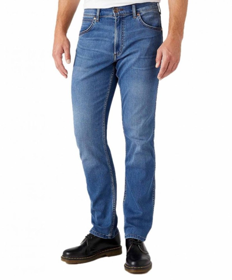 Herren Wrangler Stretch Jeans | Wrangler Jeans Greensboro In Hellblauem Bright Stroke