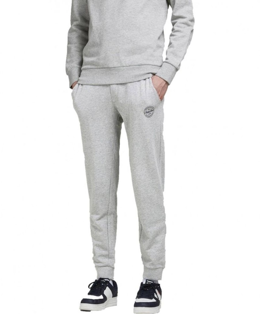 Herren Jack & Jones Jogginghosen | Jack & Jones Jogginghose Gordon Aus Hellgrauer Baumwolle