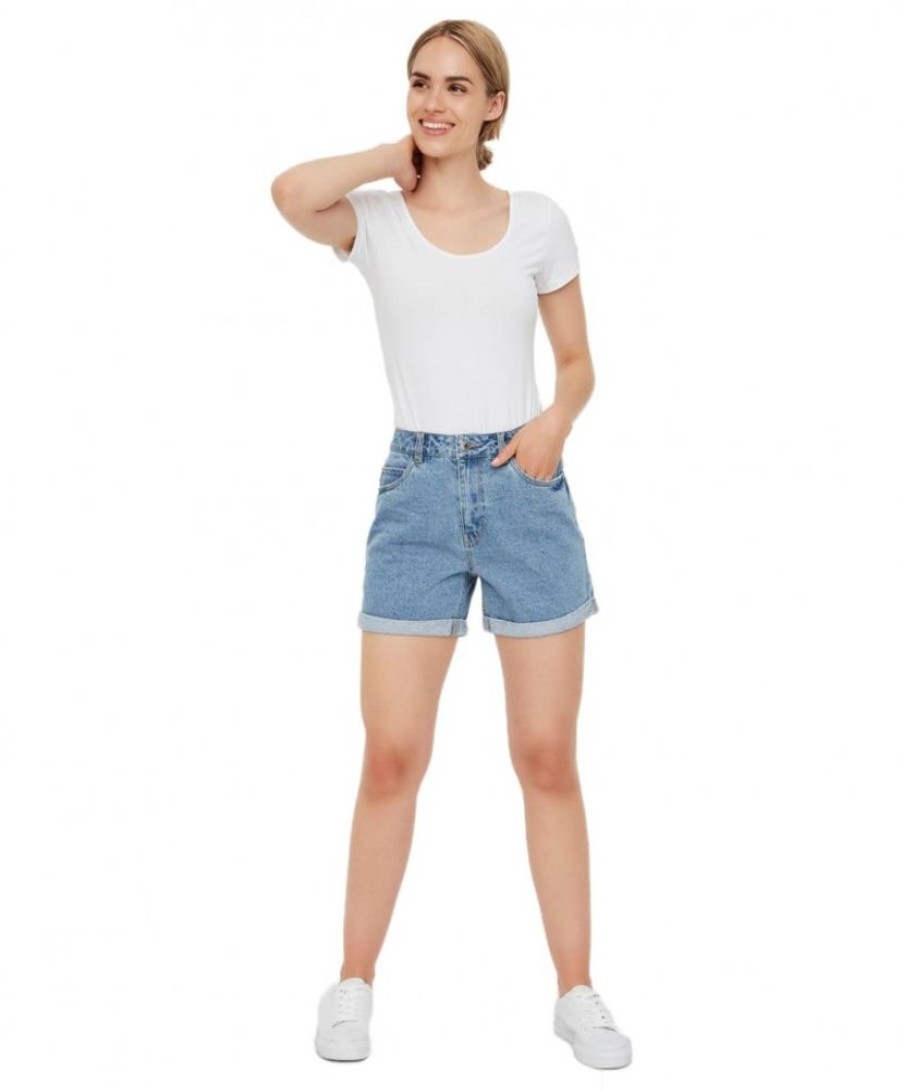 Damen Vero Moda Shorts | Vero Moda High Waisted Jeansshorts Ninetten In Hellblau