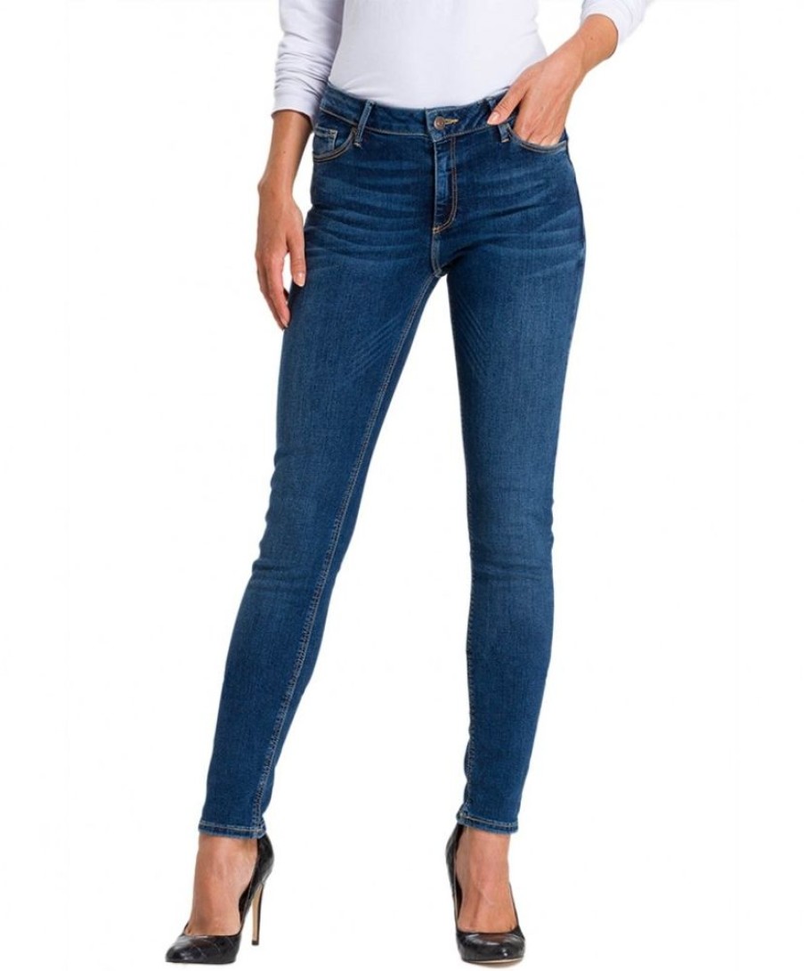 Damen Cross Skinny | Cross Jeans Alan - Skinny Fit Jeans In Mittelblauer Dark Waschung