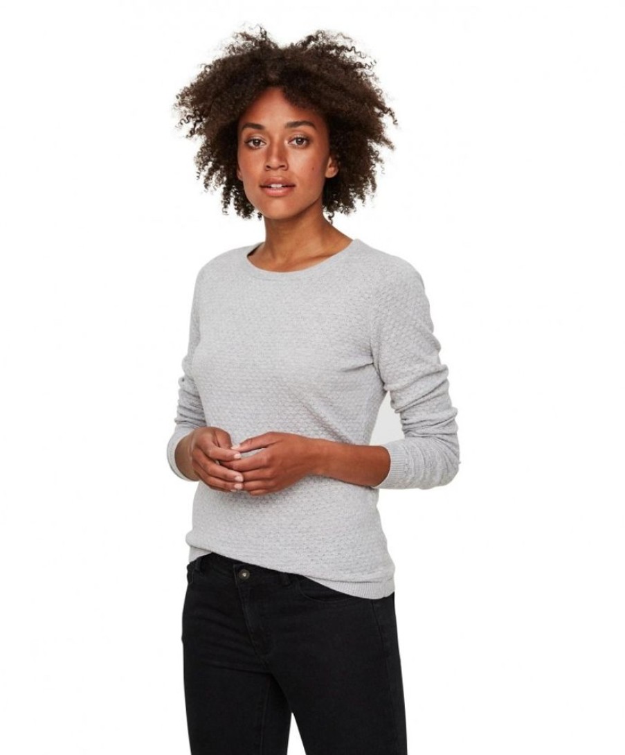 Damen Vero Moda Pullover | Vero Moda Damen Pullover Mit Struktur In Hellgrau