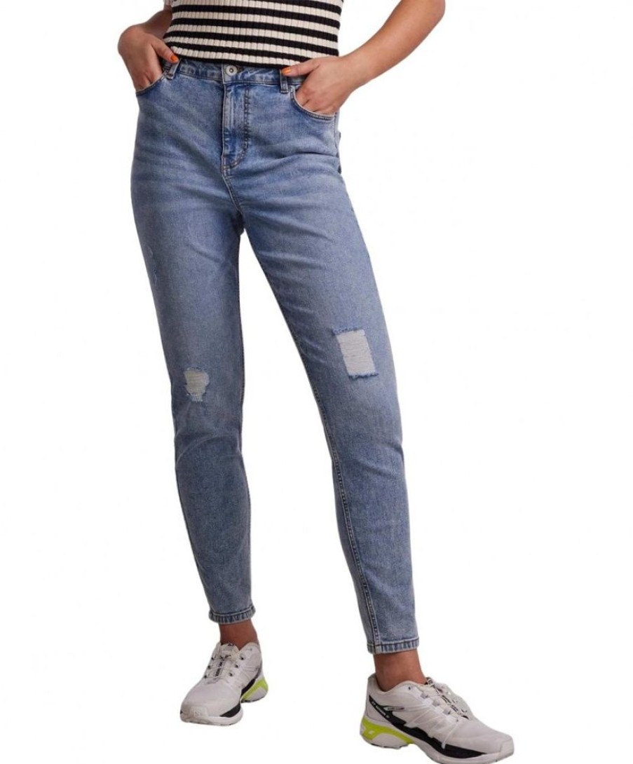 Damen Pieces Regular | Pieces Jeans Kesia Mit Mom Fit Und Destroyed Effekten