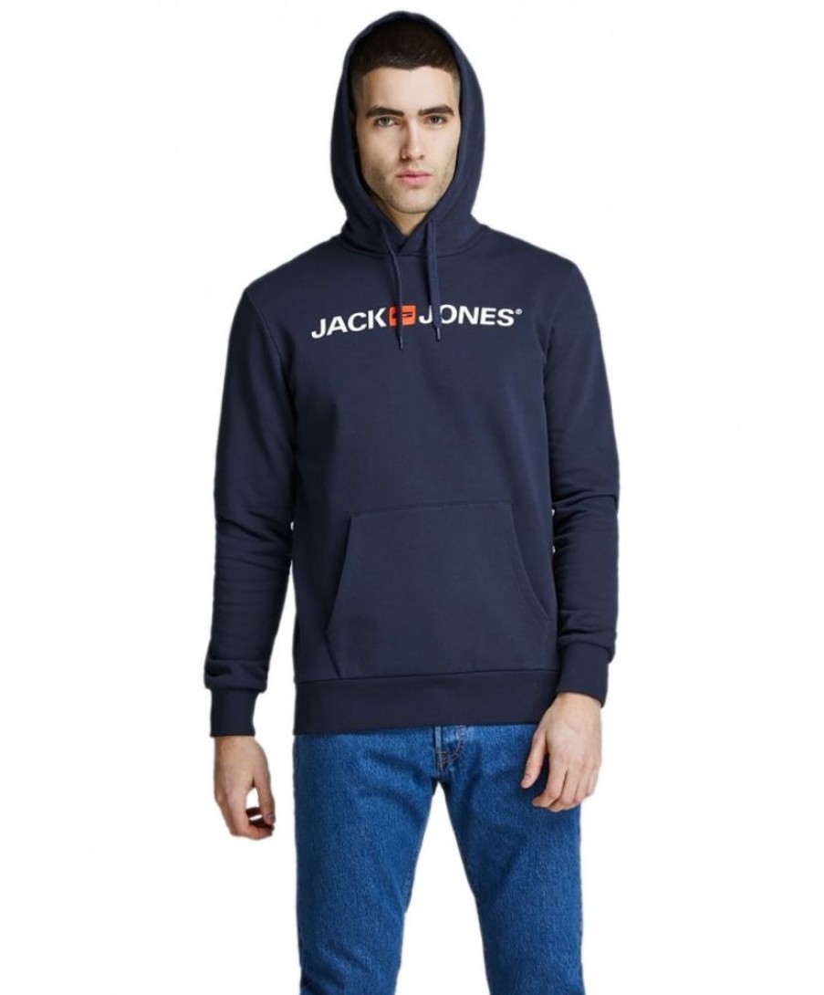 Herren Jack & Jones Pullover | Jack & Jones Logo Sweatshirt Mit Kapuze In Navy Blazer