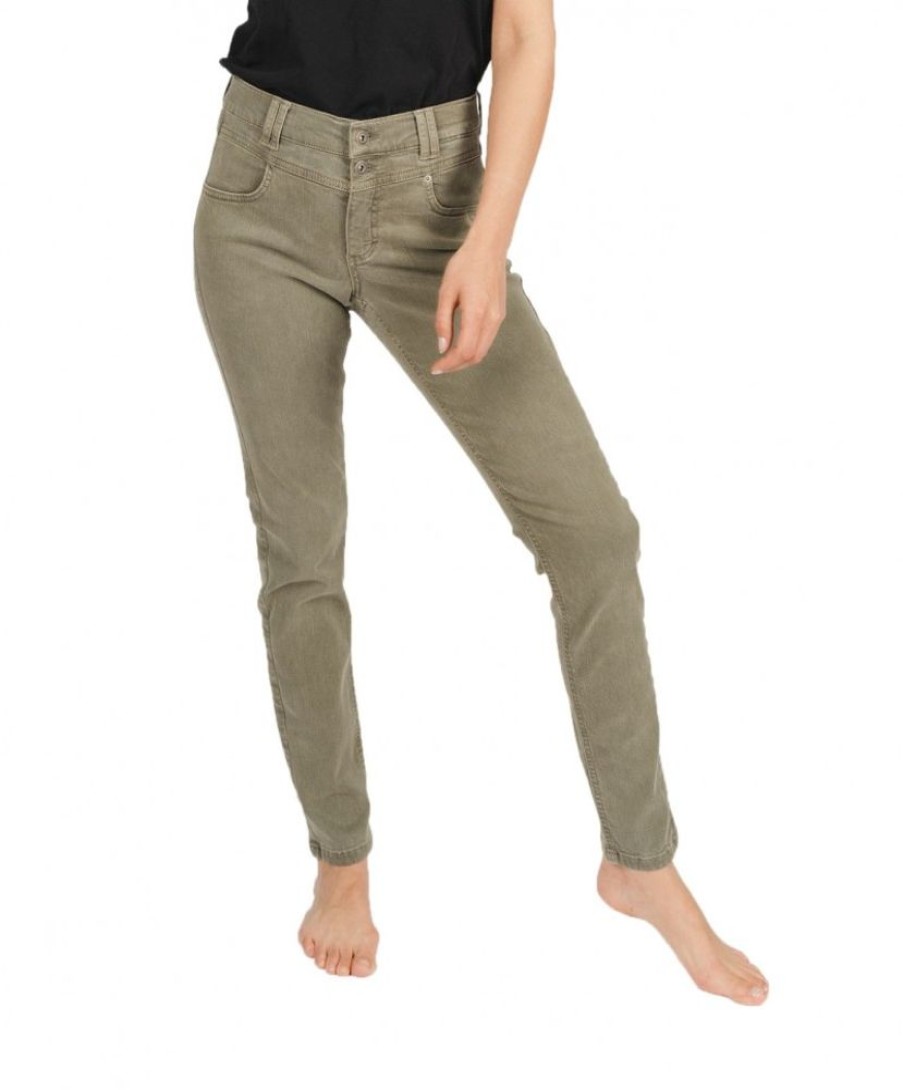 Damen Angels Skinny | Angels Jeans Skinny Button Authentic Cotton In Dark Khaki