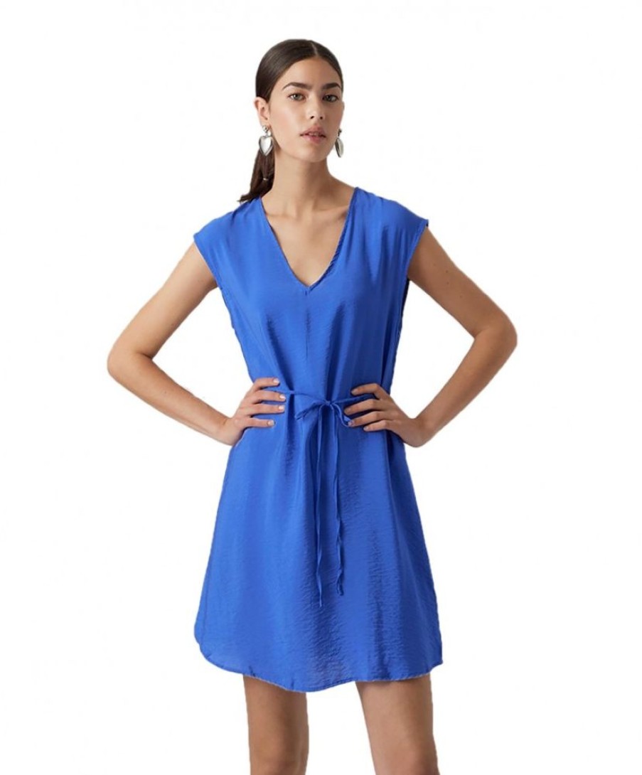 Damen Vero Moda Kleider | Vero Moda Minikleid Iris Mit Ruckenausschnitt In Blau