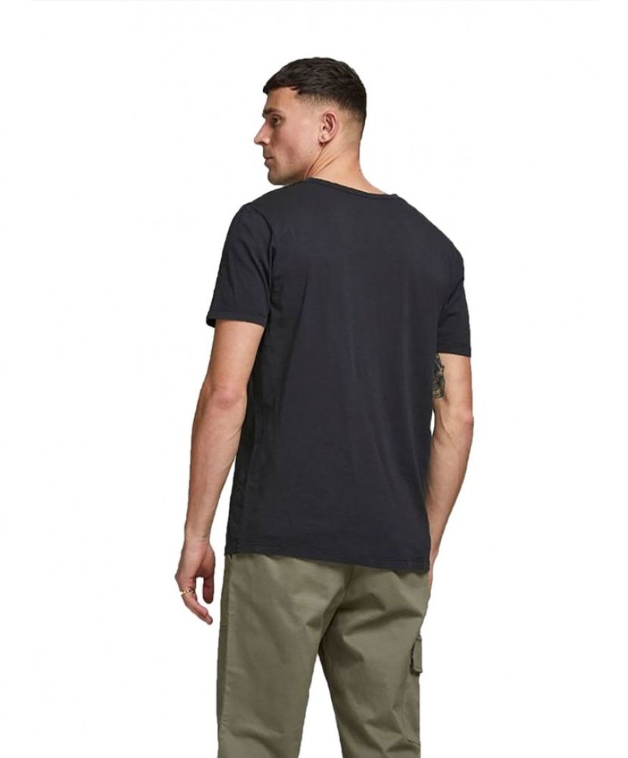 Herren Jack & Jones Shirts | Jack & Jones T-Shirt Split Mit Neck In Schwarzem Black