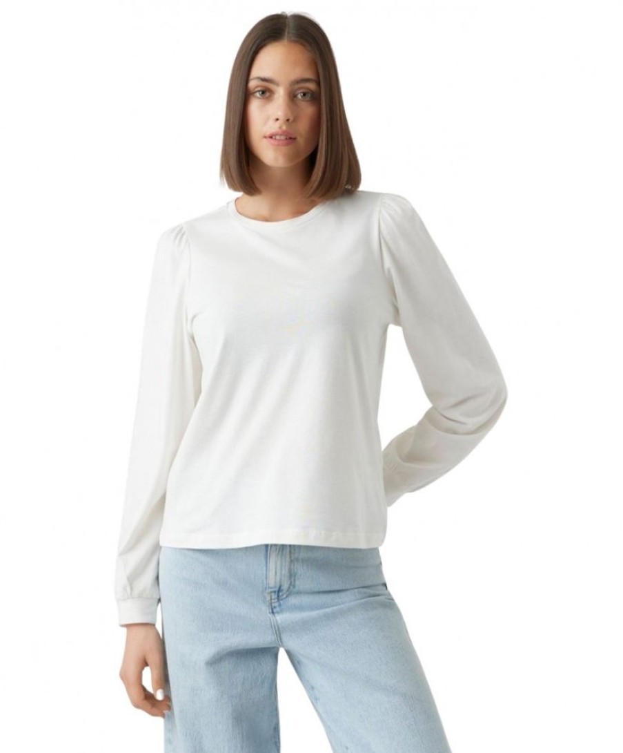 Damen Vero Moda Shirts | Vero Moda Langarmshirt Kelly Mit Ballonarmel In Weis