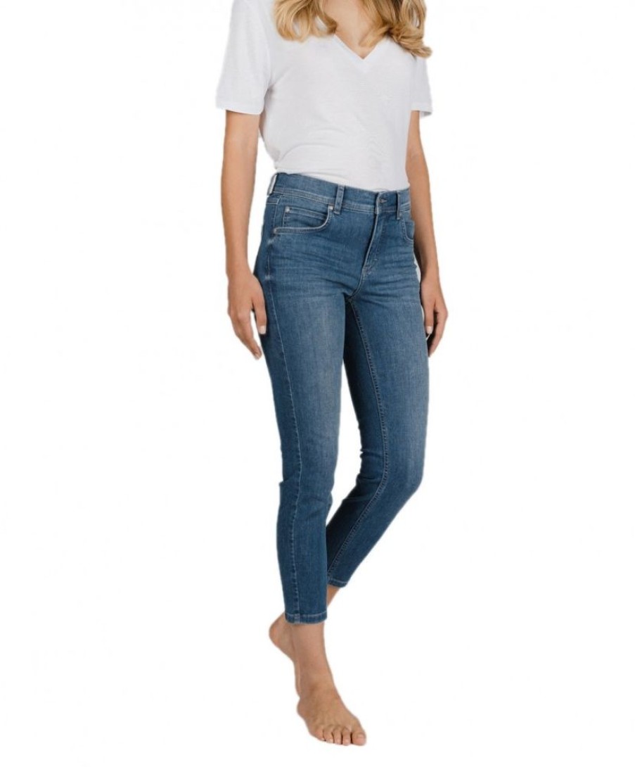 Damen Angels Slim Fit | Angels Ornella Jeans Mit 7/8- Lange In Mittelblau