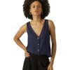 Damen Vero Moda Shirts | Vero Moda Top Bumby Mit Knopf Details In Dunkelblau