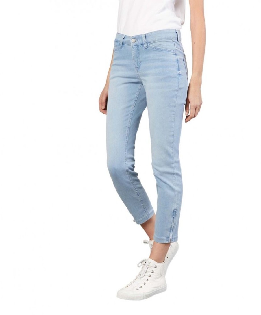 Damen MAC Slim Fit | Mac Dream Chic - Hellblaue Ankle Jeans Mit Kurzen Zippern