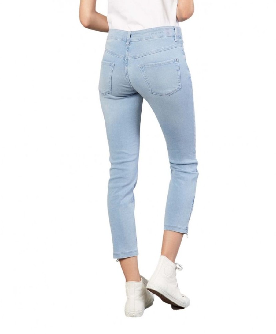 Damen MAC Slim Fit | Mac Dream Chic - Hellblaue Ankle Jeans Mit Kurzen Zippern