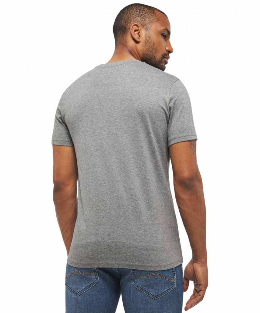 Herren Mustang Shirts | Mustang Print Shirt Alex C Mit Logo In Grey Melange