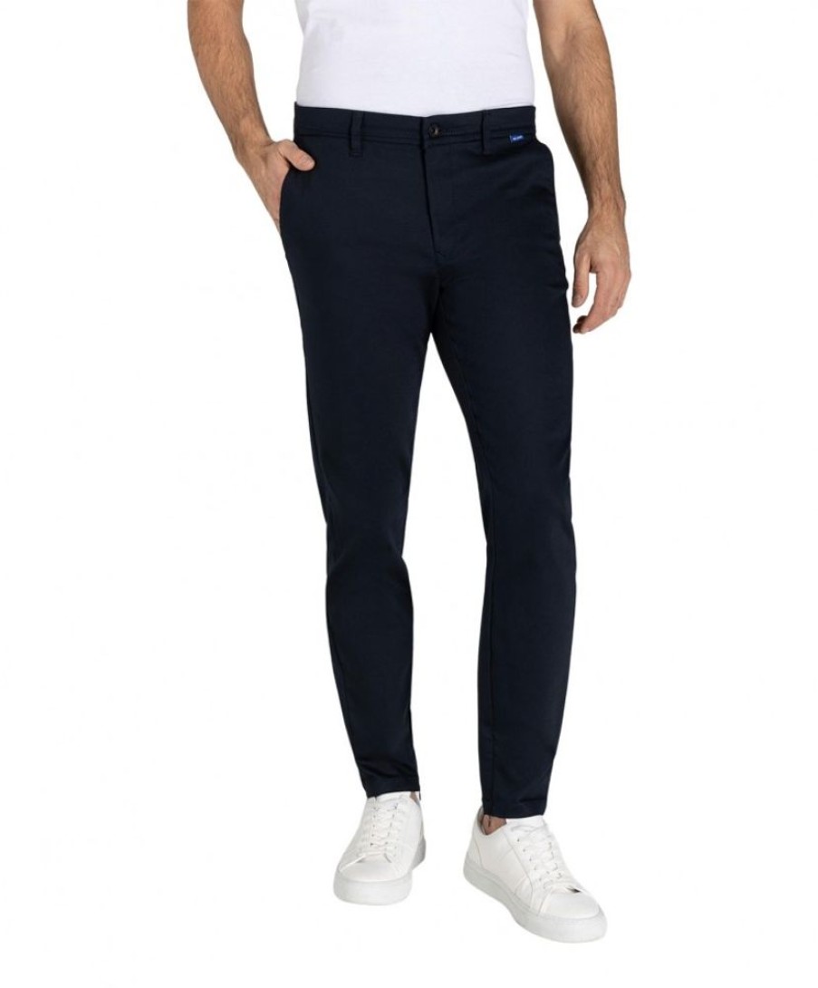 Herren MAC Chinohosen | Mac Griffin Tapered Fit Hose In Dunkelblau Mit Zipper Am Saum