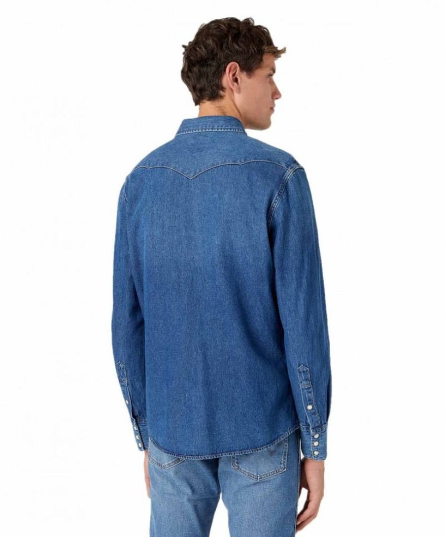 Herren Wrangler Hemden | Wrangler Westernhemd Im Denim Used Look