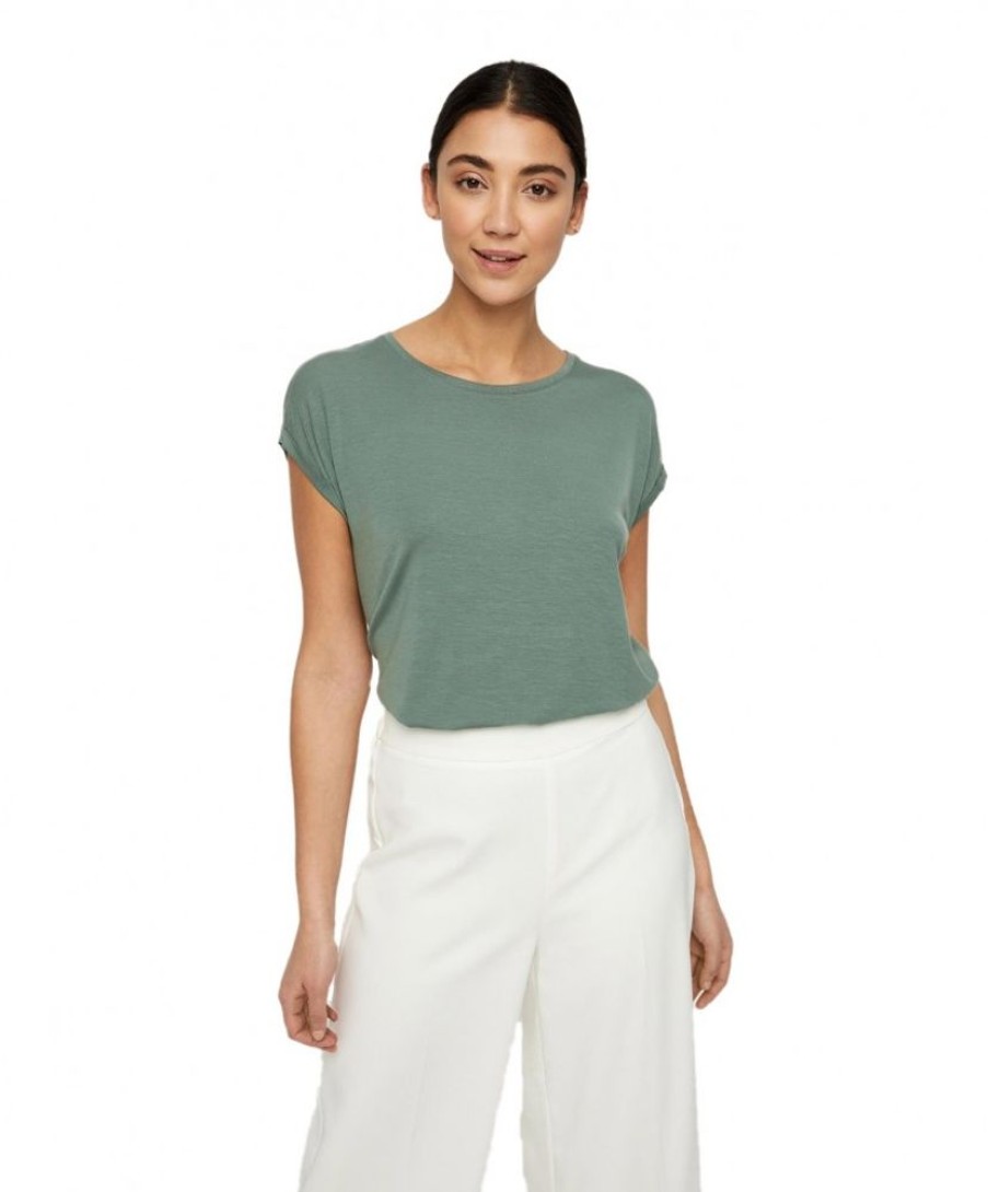 Damen Vero Moda Shirts | Vero Moda Rundhalsshirt Ava In Grun Mit Flugelarmeln