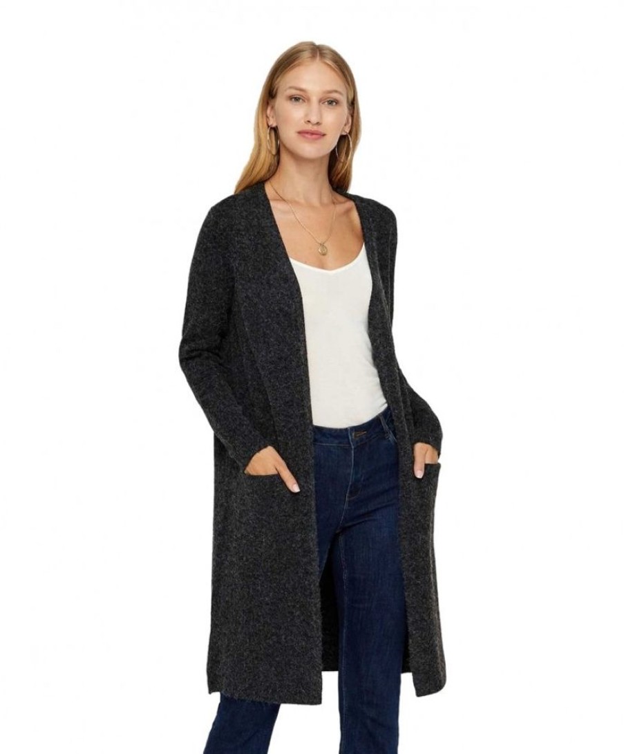 Damen Vero Moda Jacken | Vero Moda - Schwarze Strickjacke Lang Aus Superweichem Material