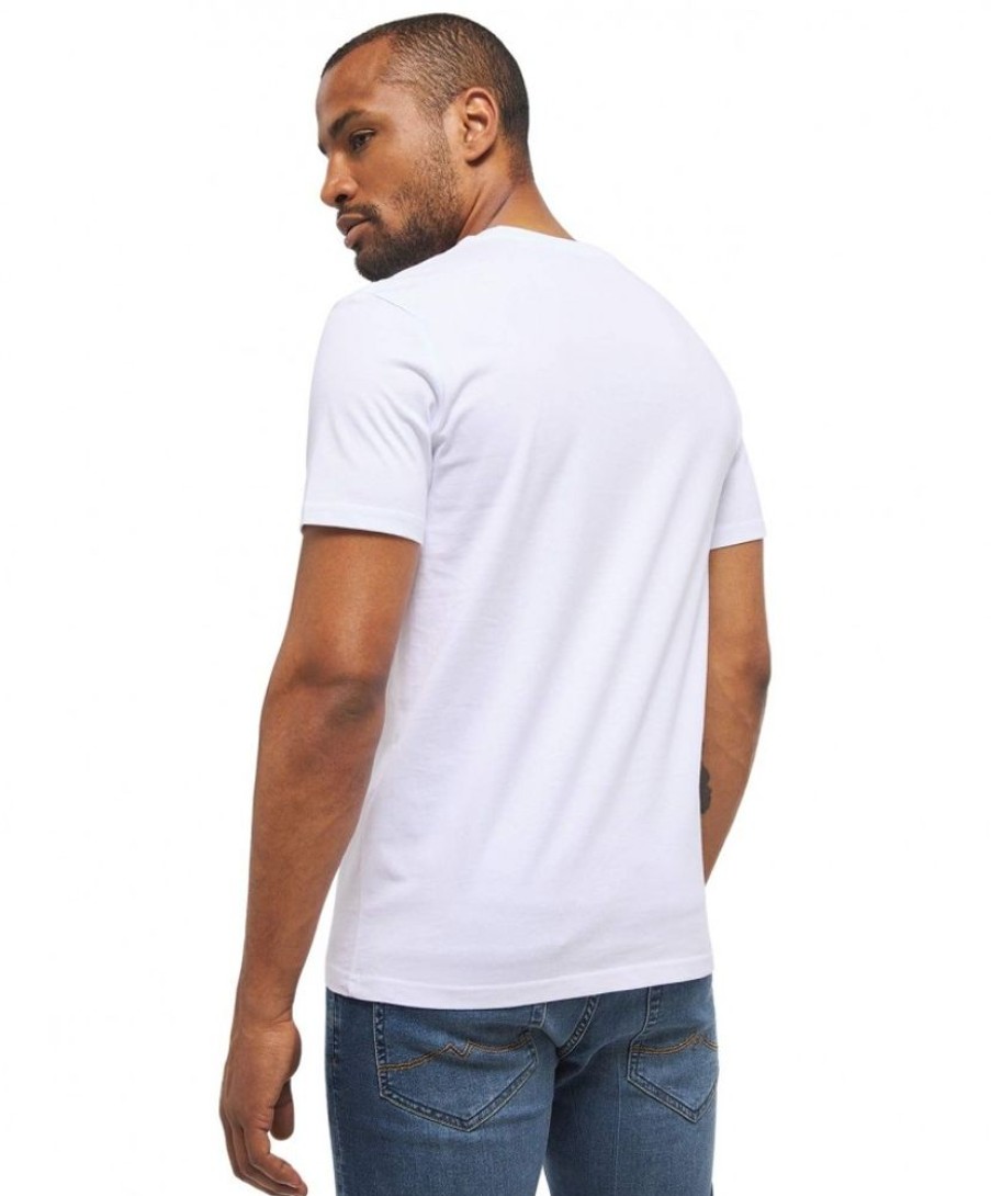 Herren Mustang Shirts | Mustang Print Shirt Alex C Mit Logo In Weis