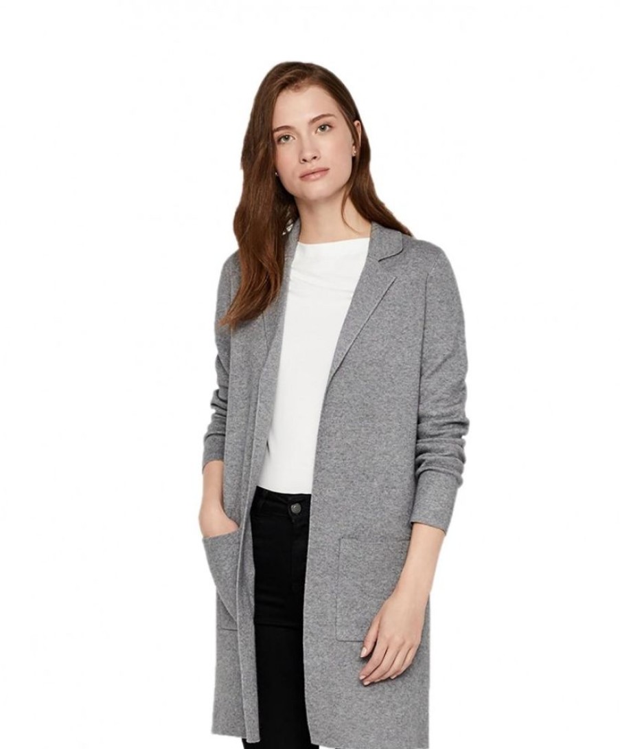 Damen Vero Moda Jacken | Vero Moda Cardigan Tasty Mit Fronttaschen In Grau