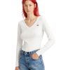 Damen Levis Shirts | Levi‘S Langarmshirt Baby Tee Mit V-Neck In Weis