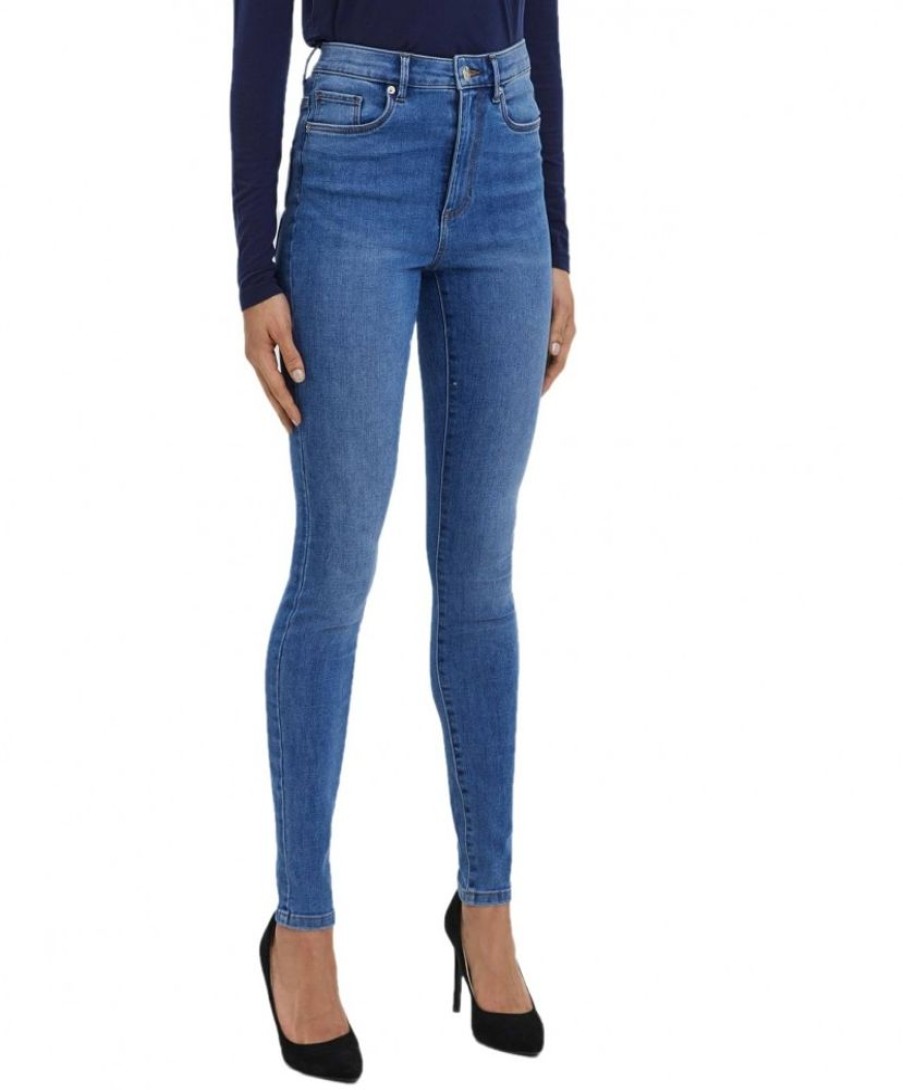 Damen Vero Moda Skinny | Vero Moda Sophia Jeans Mit Hoher Taille In Mittelblau