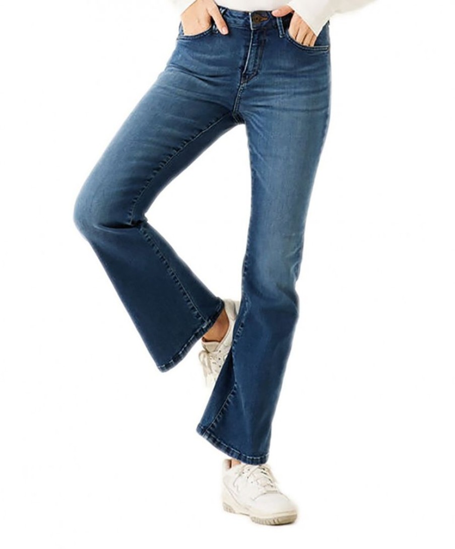 Damen Garcia Bootcut | Garcia Jeans Flared Celia 245 In Mittelblau Mit Hoher Taille