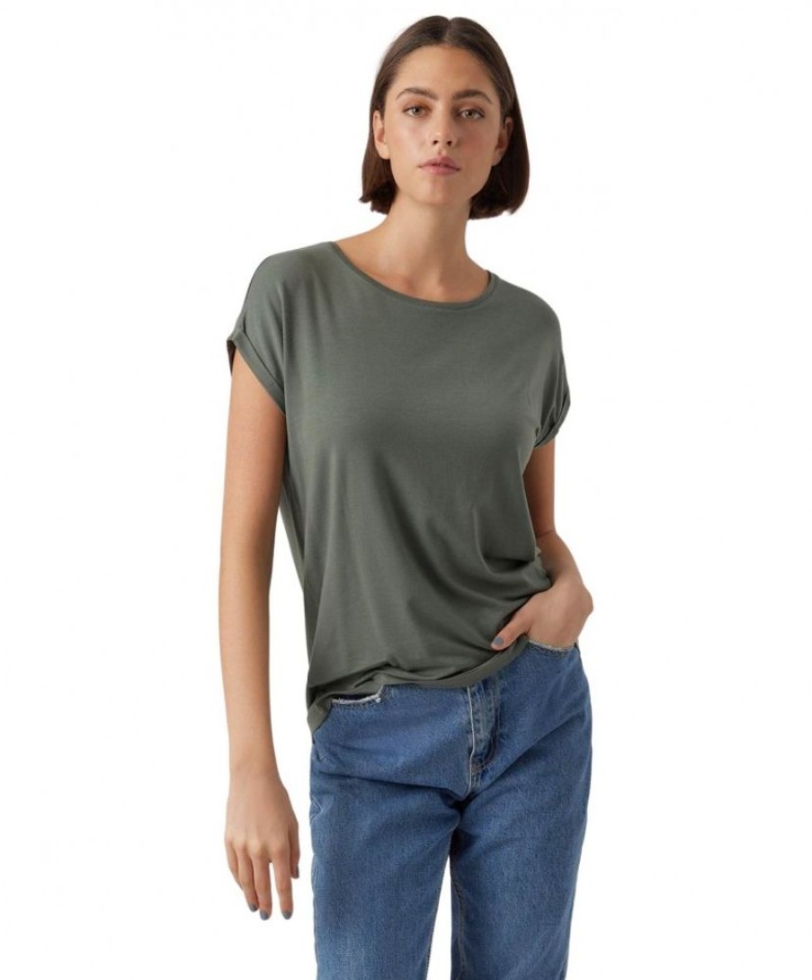 Damen Vero Moda Shirts | Vero Moda T-Shirt Ava Mit Rundhals In Grunem Laurel Wreath