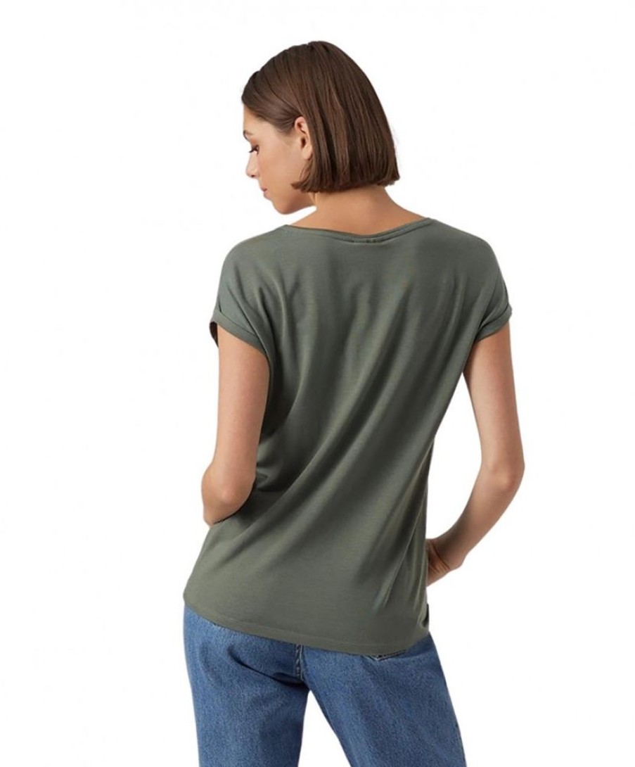 Damen Vero Moda Shirts | Vero Moda T-Shirt Ava Mit Rundhals In Grunem Laurel Wreath