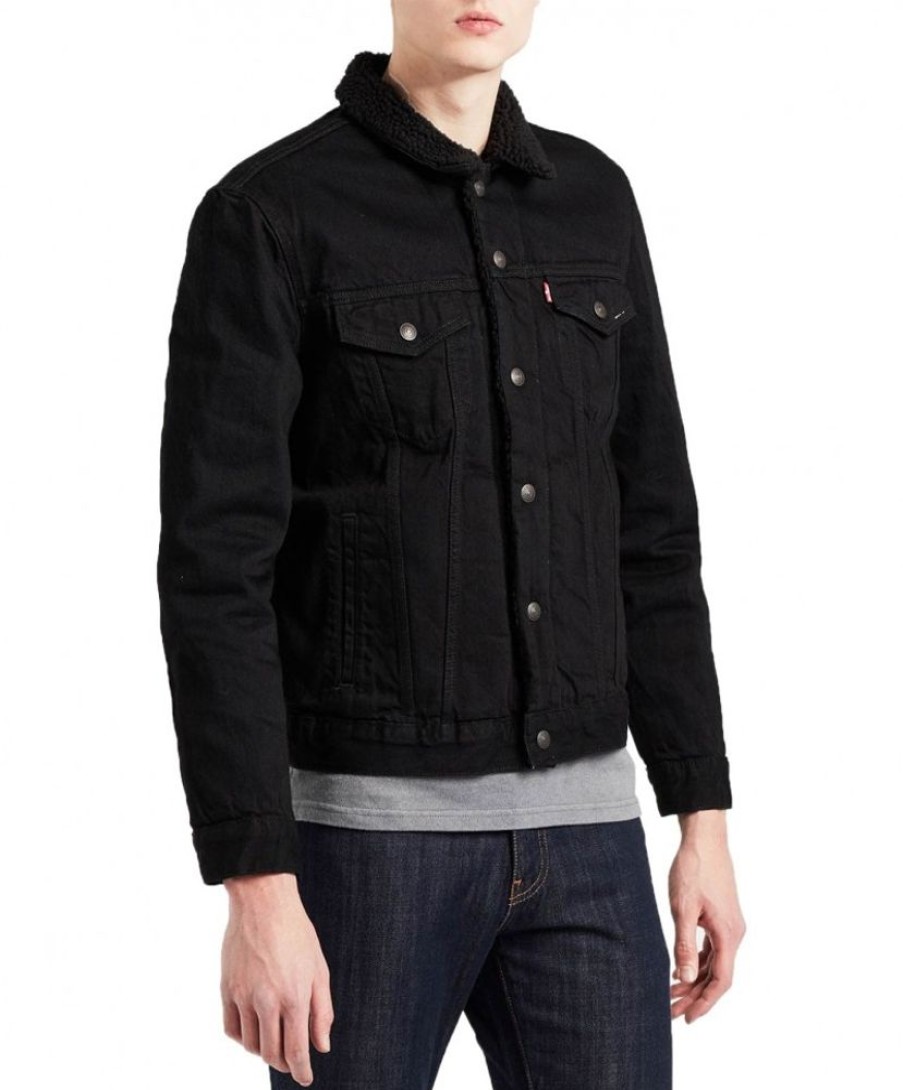 Herren Levis Jacken | Levi'S Jeansjacke Sherpa Trucker In Schwarzem Berk