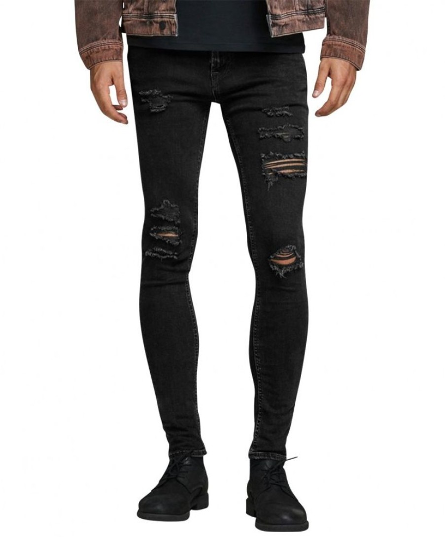 Herren Jack & Jones Skinny Fit | Jack & Jones Skinny-Jeans Liam Im Schwarzem Destroyed-Look