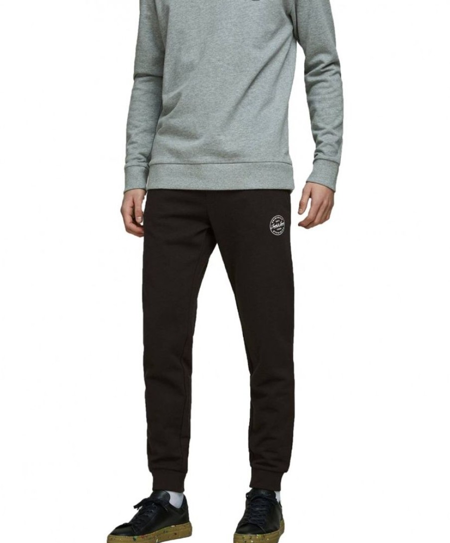 Herren Jack & Jones Jogginghosen | Jack & Jones Sweathose Gordon Aus Schwarzen Baumwollstoff