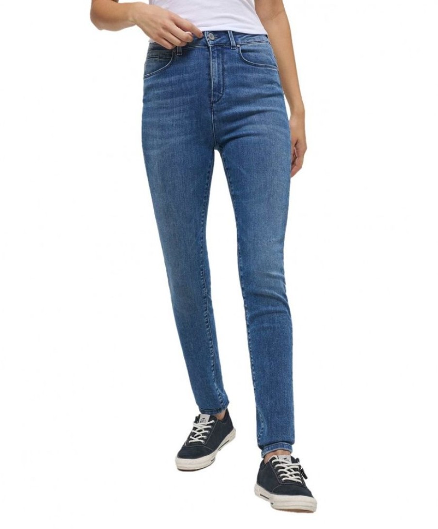 Damen Mustang Skinny | Mustang Georgia Jeans Skinny Fit In Mittelblauer Used-Optik