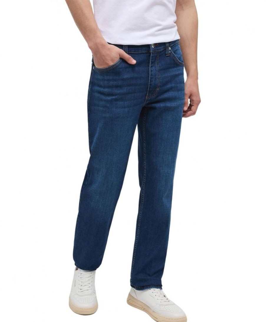 Herren Mustang Straight Leg | Mustang Tramper Straight Jeans In Mittelblauer Used-Waschung