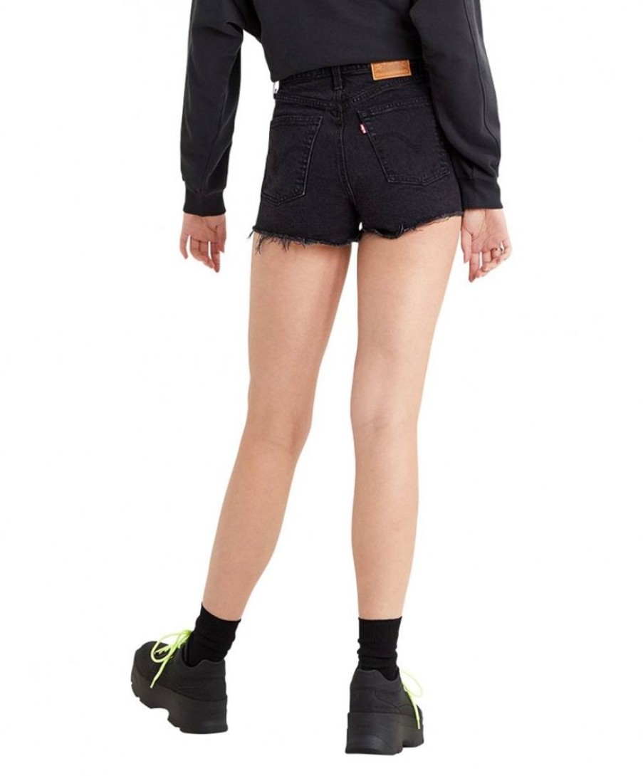 Damen Levis Shorts | Levi'S Ribcage Shorts In Black Lake Mit Fransigem Saum