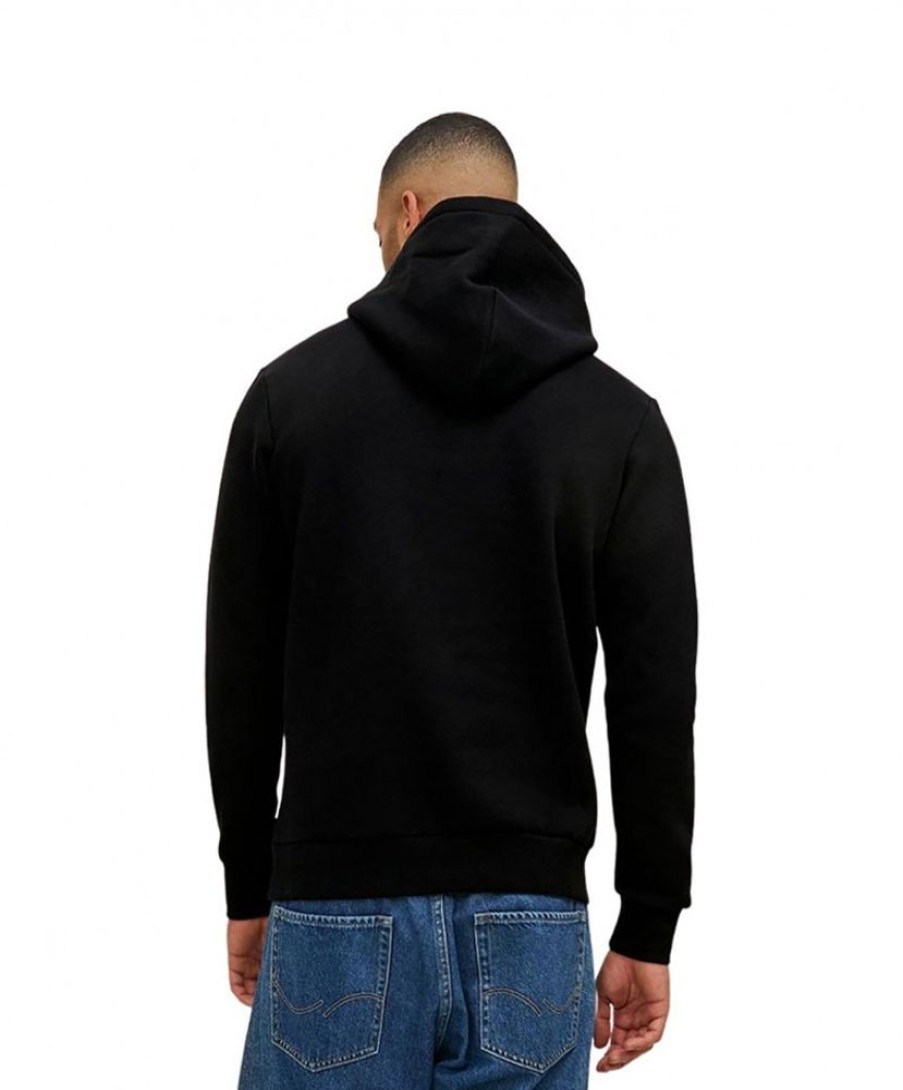 Herren Jack & Jones Pullover | Jack & Jones Kapuzensweatshirt Mit Brustprint In Schwarz