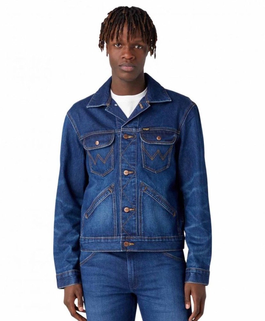 Herren Wrangler Jacken | Wrangler Jeansjacke Aus Reiner Baumwolle In Dunkelblau