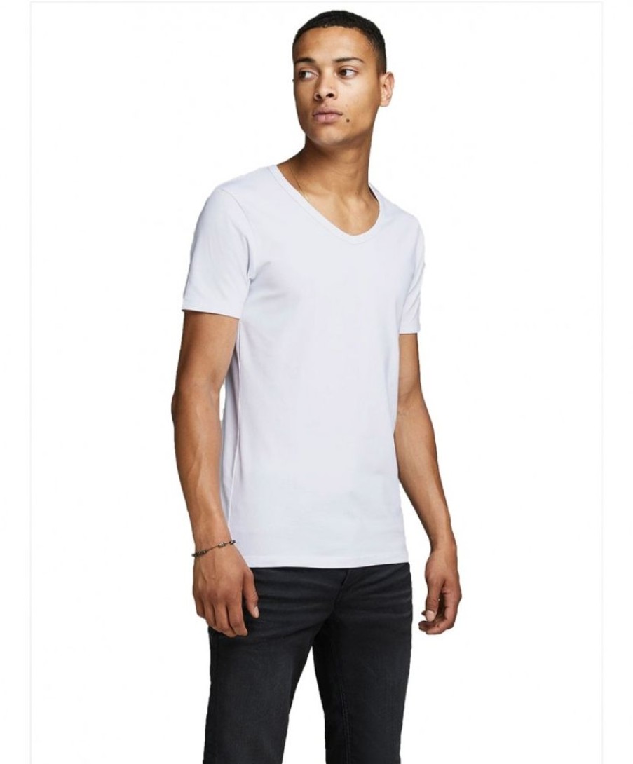 Herren Jack & Jones Shirts | Jack & Jones T-Shirt Basic V-Neck In Weis