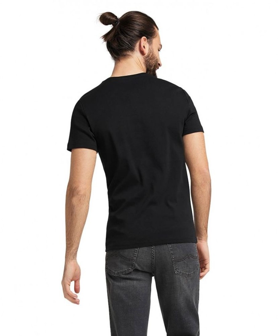 Herren Mustang Shirts | Mustang Herren Basic Rundhals T-Shirt Aus Schwarzer Baumwolle